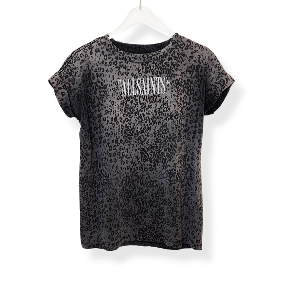 Allsaints Imogen Brackets Logo Boy Tee T-Shirt Leopard Print Women's Size XS/S - Picture 1 of 7